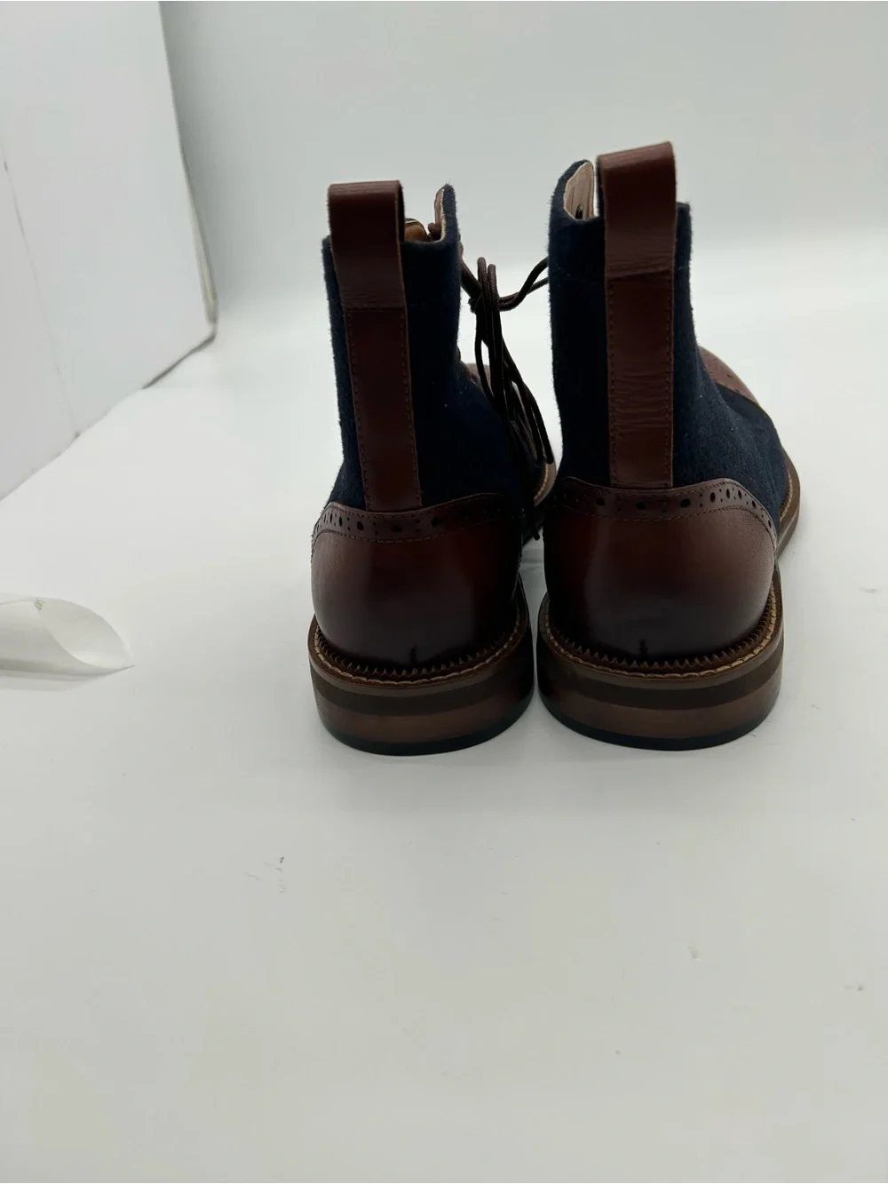Men's Two-Tone Brogue Cap-Toe Boots - Navy and Brown
